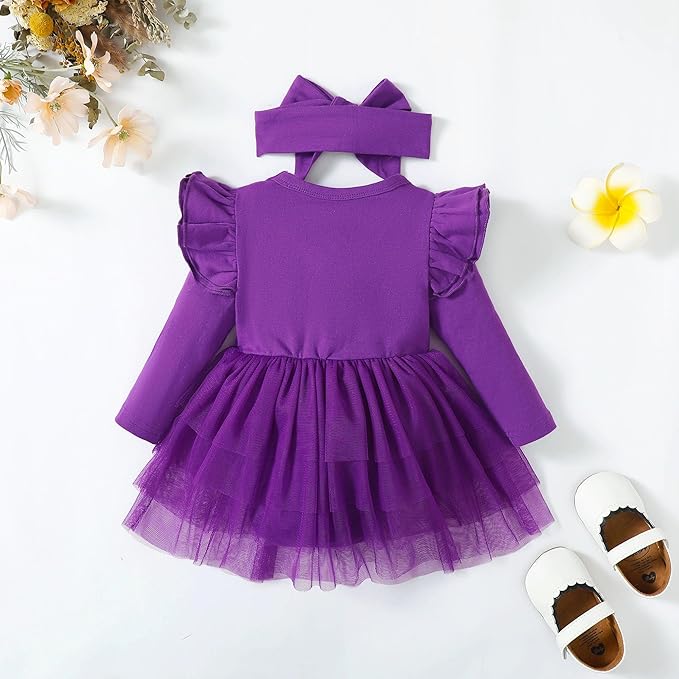 Baby Girl Ruffle Sleeve Romper Dress Outfit Newborn Princess Tulle Dresses Infant Jumpsuit Tutu Skirt Set Clothes