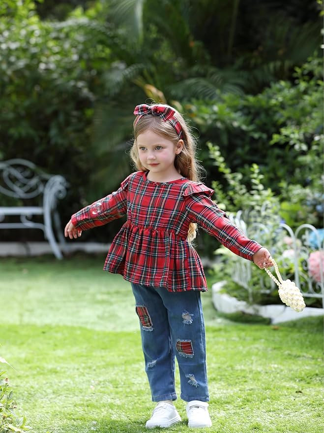 Mioglrie Toddler Baby Girl Clothes 2T 3T 4T 12 18 24 Months Toddler Fall Winter Girls Outfit Jeans Pants Clothing Set