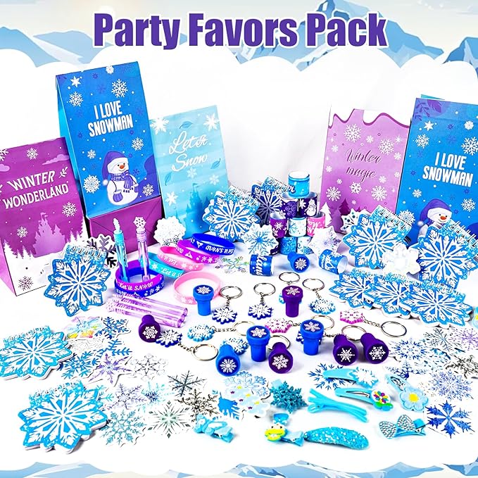 138Pcs Frozen Birthday Party Favors Pack for Girls Kids, Goodie Bag Stuffers Includ Hair Clips Notebooks Stamps Bracelets Keychains Bubble Wands Stickers for Frozen Winter Birthday Party Supplies