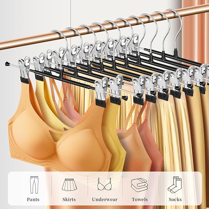20 Pack 14Inch Heavy Duty Pants Skirt Hangers with Clips,Metal Trousers Hanger for Jeans Black Non Slip Women Shorts Hangers Saving Space Clothing Hanger for Adult,Men,Children,Kid,Baby