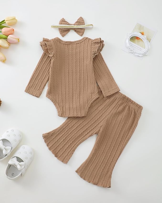 SUNNY PIGGY Newborn Baby Girl Clothes Infant Girls Outfits Ruffle Long Sleeve Romper Pants Set with Headband