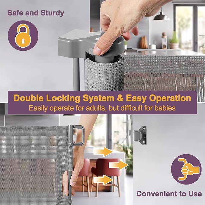 42" Tall X 100" Extra Wide Retractable Gates for Large Openings Extra Tall Dog Gates for Doorway Tall Retractable Baby Gate Tall Mesh Gates for Kids and Pets Large Dog Gate for Indoor/Outdoor, Gray