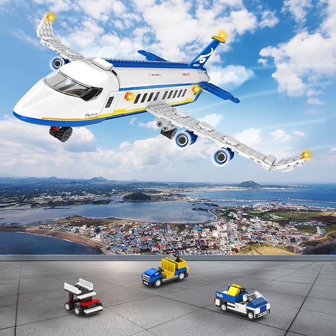 516 Pcs City Passenger Airplane Building Set, 6 IN1 Plane Building Blocks Toys, STEM Aircraft Bricks with Shuttle Bus, Baggage Truck,Airplanes Model Toys Gifts for Adults Boys Girls Age 6-12+