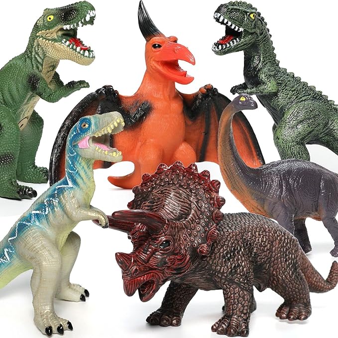 6 Piece Jumbo Dinosaur Toys for Kids and Toddlers, Dinosaur Toys for Kids 3-5, Large Soft Dinosaur Toys for Dinosaur Lovers - Perfect Dinosaur Party Favors, Birthday Gifts