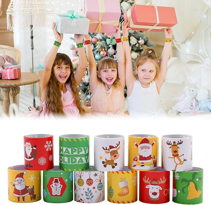 48PCS Christmas Slap Bracelets, Xmas Slap for Christmas Party Favor Decoration