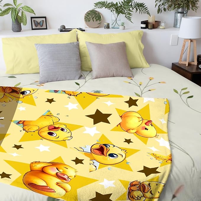 Custom Name Yellow Star Ducks Adult duck Blanket Kids Funny Blanket Suitable for Bedroom bed sofa Crib Couch Chair outdoor All Season Items That Yellow Duck Lovers Will Love 80"x60"for Adult