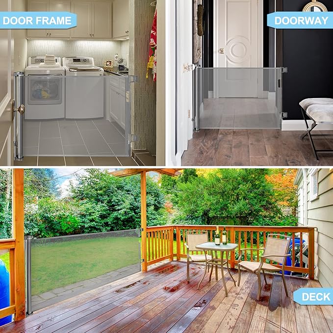 80 Inch Extra Large Retractable Baby Gates Extra Wide Baby Gates for Large Openings Indoor Pet Gates for Dogs Indoor Big baby Gate for Doorways Extra Long Baby Gate Outdoor Pet gate for Doorway (Grey)