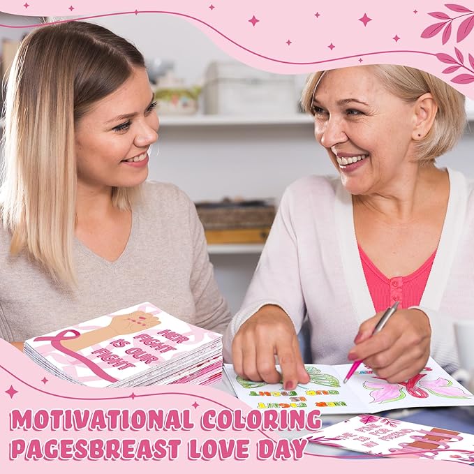 72 Pcs Breast Awareness Coloring Book for Adults Coloring Books Bulk, DIY Art Coloring Book for Women Stress Relief Drawing Book with Flower Pink Ribbon Pattern for Party Favors Gifts