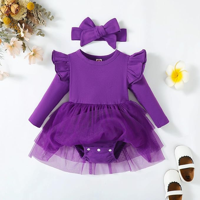 Baby Girl Ruffle Sleeve Romper Dress Outfit Newborn Princess Tulle Dresses Infant Jumpsuit Tutu Skirt Set Clothes