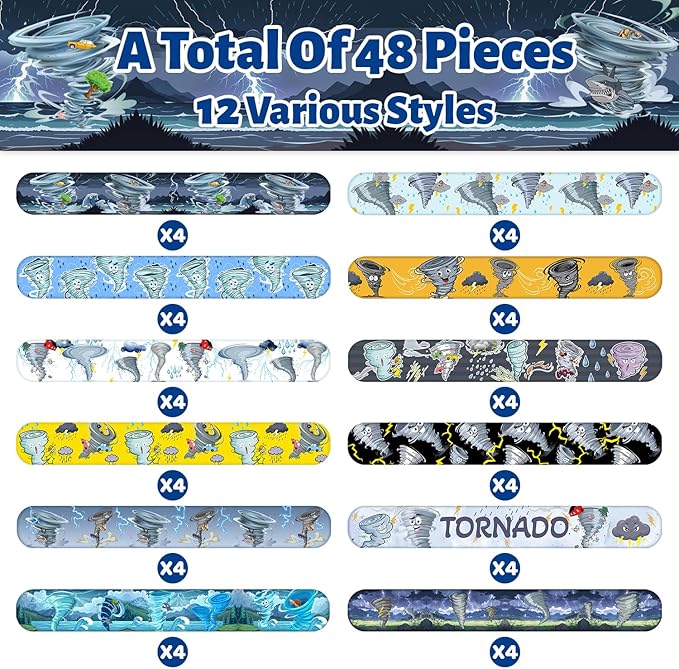 48 PCS Tornado Slap Bracelets Party Favors, Tornado Wristbands Bracelets Goodie Bag Fillers for Tornado Birthday Party Decorations Supplies Gifts for Kids Teens Boys Girls