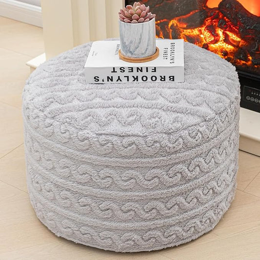 Asuprui Round Pouf Ottoman Stuffed Floor Pouf Foot Stool Floor Chair for Living Room Bedroom Foam Filled Boho Poof Foot Rest for Couch 20 Diameter x 12 Height Inches Light Gray Pouf with Filler