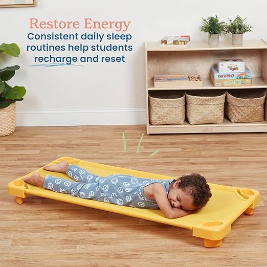 ECR4Kids Stackable Kiddie Cot, Ready-to-Assemble, Standard Size, Classroom Furniture, Yellow, 6-Pack
