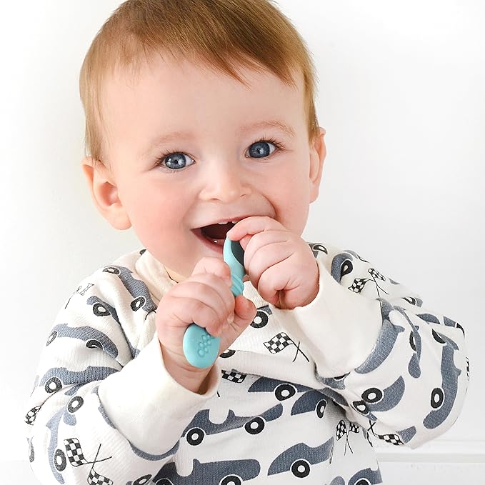 PrimaStella Silicone Chew Spoon 6-Piece Set | First Stage Feeding Spoons | Baby Led Weaning Supplies | BPA Free | Dishwasher and Boil Safe | Neutral Palette