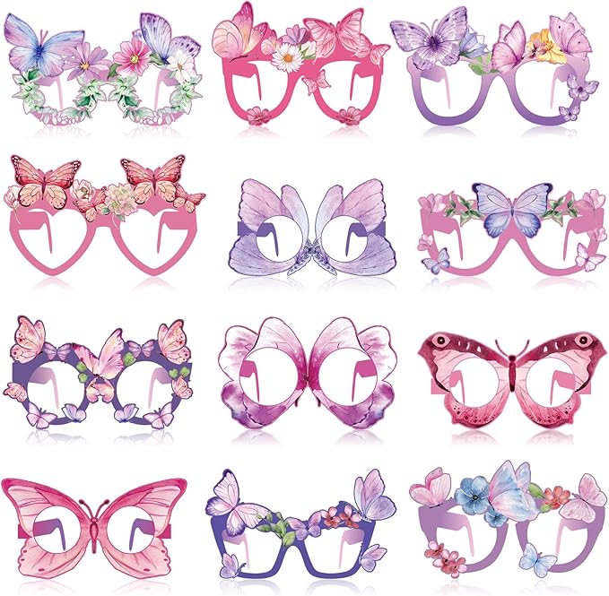 36 Pcs Butterfly Party Favors Spring Butterfly Party Decoration Butterfly Paper Eyeglasses Spring Butterfly Party Photo Props for Spring Holiday Birthday Party Supplies