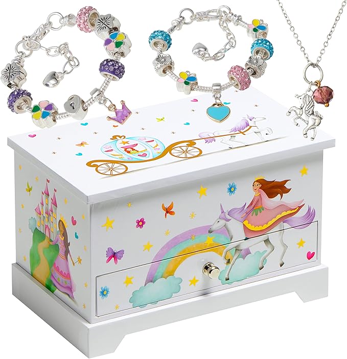 ABI + OLIE Kids Jewelry Box for Girls, Little Girls Jewelry Box, Musical Jewelry Box for Girls 8-12 - Music Boxes for Girls - Princess Castle Unicorn Theme