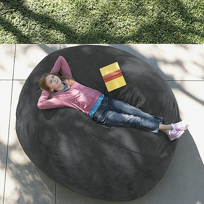 Giant Fur Bean Bag Chair Cover for Kids Adults, (No Filler) Living Room Furniture Big Round Soft Fluffy Faux Fur Beanbag Lazy Sofa Bed Cover (Grey, 5FT)