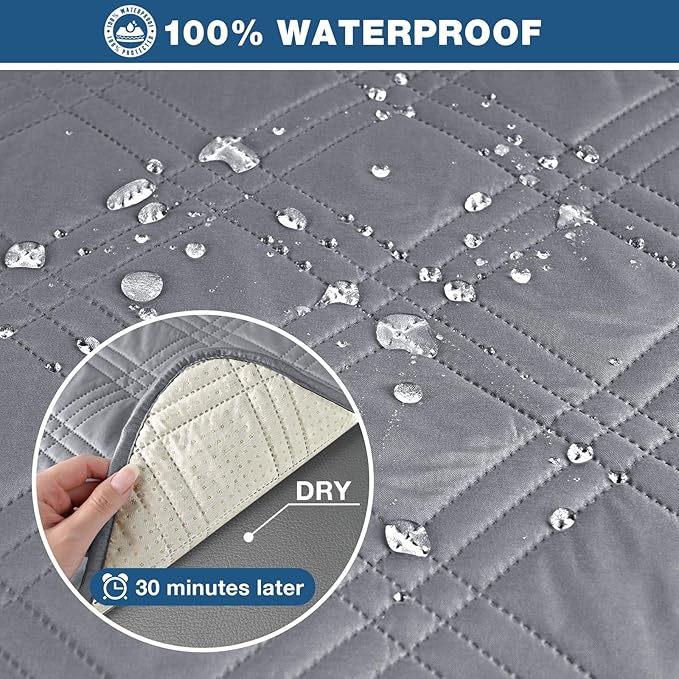 TAOCOCO 100% Waterproof Loveseat Recliner Cover, Non Slip Split Loveseat Covers for Reclining Loveseat with Elastic Straps, Washable Recliner Chair/Furniture Protector for Kids Pets(2 Seater, Gray)