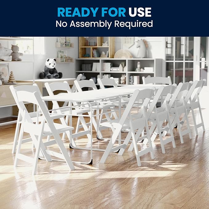 Flash Furniture HERCULES Kids White Resin Folding Chair with White Vinyl Padded Seat