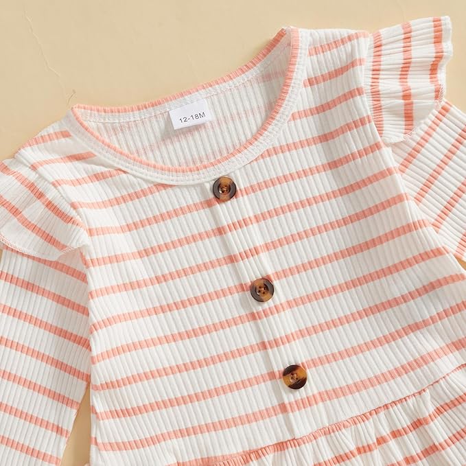 Mubineo Toddler Baby Girl Clothes Cute Ribbed Outfits Knit Long Sleeve Shirt Tops Bell Bottom Pant Fall Winter Outfit