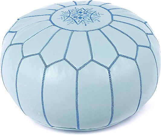 Marrakesh Gallery Genuine Leather Round Pouf Unstuffed - Moroccan Ottoman Footstool, Footrest Cover - Boho Decor - Bohemian Living Room, Bedroom, Kids Room, Gift & Wedding