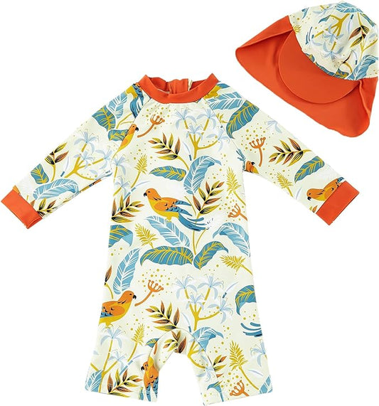 upandfast Baby/Toddler Swimsuit UPF 50+ Sun Protection One Piece Zipper Bathing Suit with Sun Hat Infant Beach Swimwear