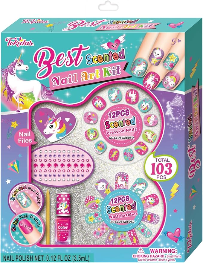 Kids Makeup Set Best Scented Nail Art Kit Ring Nail File Wooden Stick Kids Toys for Birthday Gifts Ages 5+