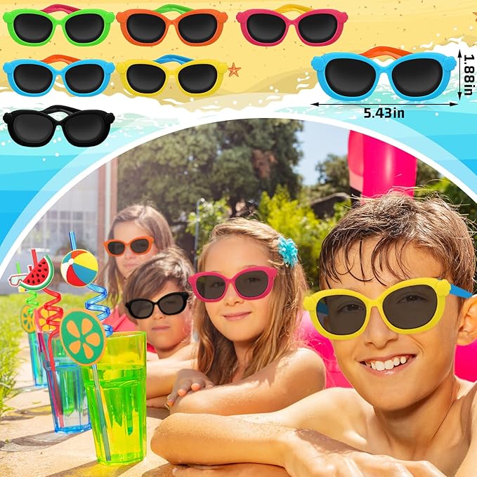 96 Pcs Pool Party Favors Inflatable Beach Balls Mini Bubbles Wand Whistle Kids Sunglasses Bulk Drinking Straws Water Gun Bracelets Goodie Bag Stuffers Summer Birthday Party Supplies Decorations Gifts
