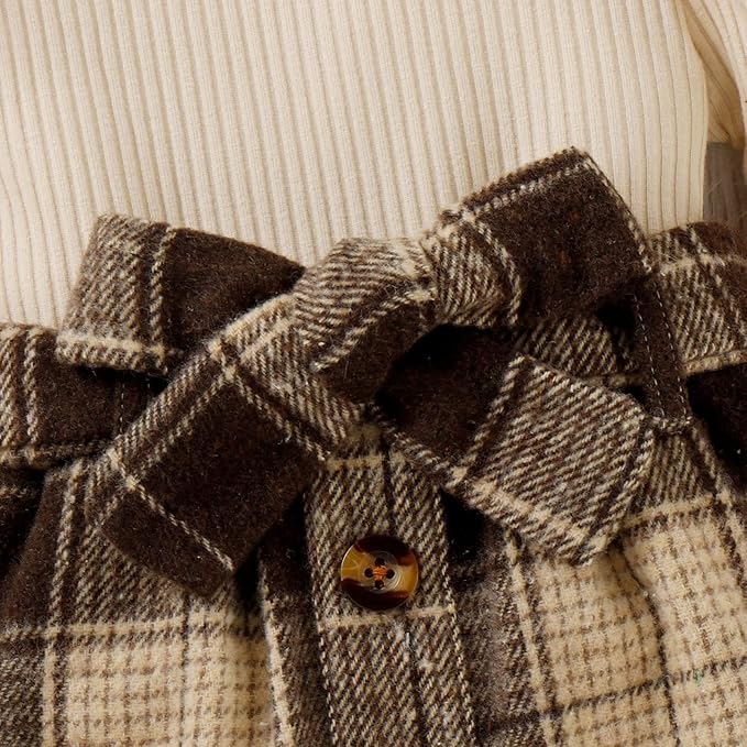 Fernvia Toddler Baby Girl Fall Winter Skirt Set Turtleneck Ribbed Long Sleeve T-Shirt Top & Plaid Skirts Dress 2Pcs Outfits