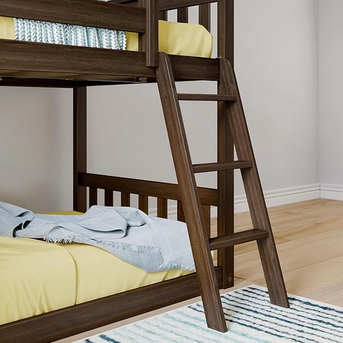 Max & Lily Twin Over Twin Low Bunk with Slide and Ladder, Wooden Bunk beds with 14” Safety Guardrail for Kids, Toddlers, Boys, Girls, Teens, Bedroom Furniture, Walnut