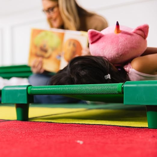 ECR4Kids Stackable Kiddie Cot, Ready-to-Assemble, Standard Size, Classroom Furniture, Green, 6-Pack