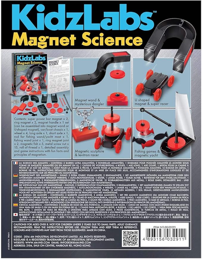 4M Magnet Science Kit - 10 Magnetic Experiments & Games (over 25 pieces to Build & STEM Learn From) - Power the Racer with a Magnet, Levitate a Magnet, Magnetic Yacht & Fishing, Boys & Girls, Age 8+