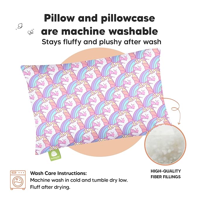 Toddler Pillow with Pillowcase - 13x18 My Little Dreamy Pillow, Organic Cotton Toddler Pillows for Sleeping, Kids Pillow, Travel Pillows, Mini Pillow, Nursery Pillow, Toddler Bed Pillow (Unicorn)