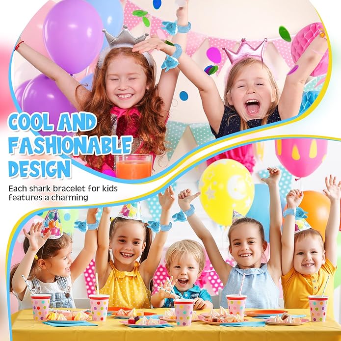 6 Pieces Shark Slap Bracelets Stuffed Animal Slap Band Party Favors Plush Slap Bracelets Bulk for Kids Party Favors Birthday Gifts