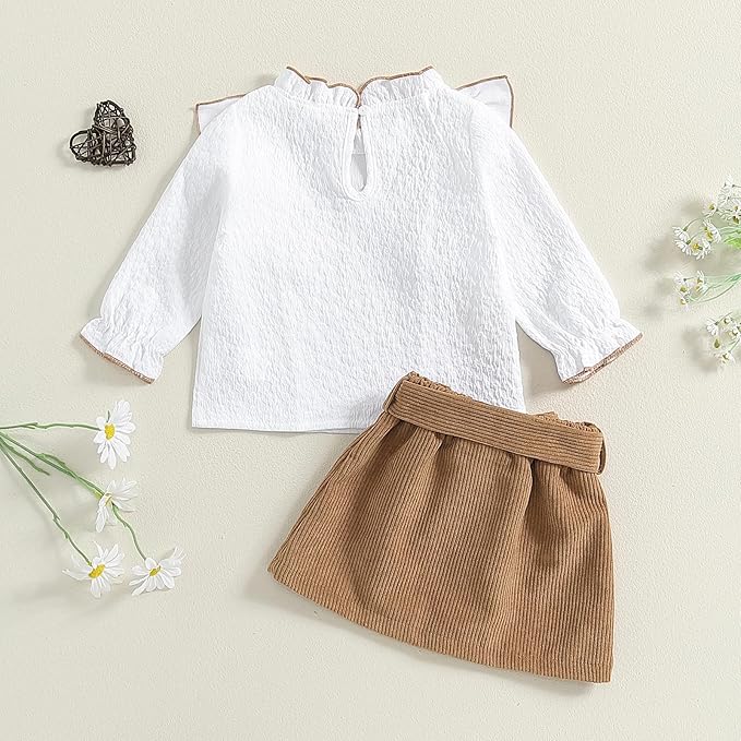 Fernvia Toddler Baby Girl Fall Winter Skirt Set Turtleneck Ribbed Long Sleeve T-Shirt Top & Plaid Skirts Dress 2Pcs Outfits