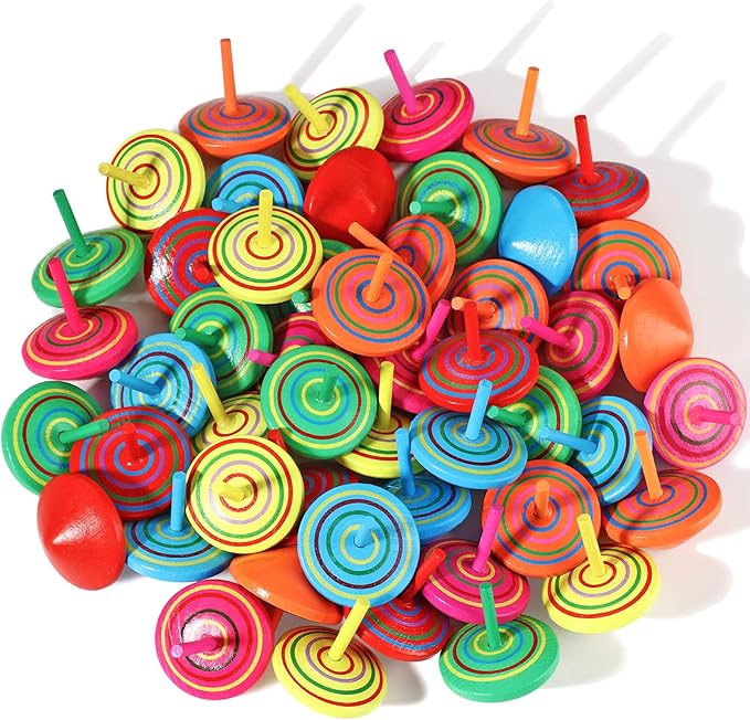 Aoriher Wood Spinning Tops for Kids, Colorful Wooden Gyroscopes Toy, Educational Kindergarten Toys, Rainbow Spin Tops for Games Party Favors Birthday Gifts(24 Pieces)