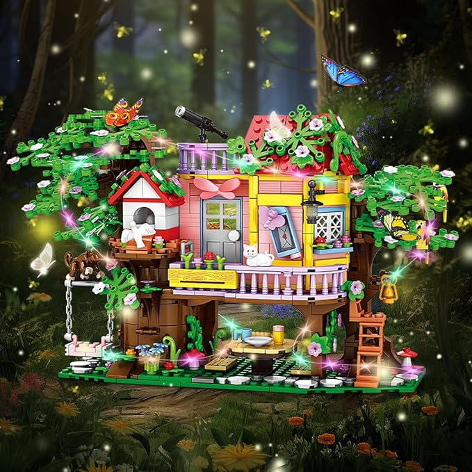 840 Piece Tree House Building Sets,Girls Creative Forest House Building Blocks Kit,STEM Friends Friendship Tree House with Swing Animals Flowers,Christmas Birthday Gifts for Girl Boy Age 6-12+