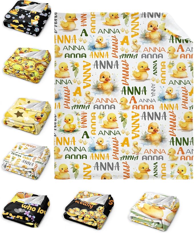 Custom Name Duck Blanket for Girls Adult duck Blanket Kids Funny Blanket Suitable for bedroom bed sofa Crib Couch Chair outdoor All Season Items That Yellow Duck Lovers Will Love 40"x30"for Pets