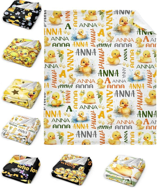 Custom Name Duck Blanket for Girls Adult duck Blanket Kids Funny Blanket Suitable for bedroom bed sofa Crib Couch Chair outdoor All Season Items That Yellow Duck Lovers Will Love 40"x30"for Pets