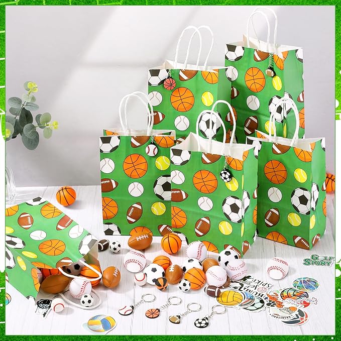 144 Pcs Sport Party Favors, Baseball Basketball Soccer Football Goodie Bag Fillers, Mini Stress Ball Stickers Whistle Keychain Charm Bracelet Wristbands Erasers for Sport Party Supplies(Sport)