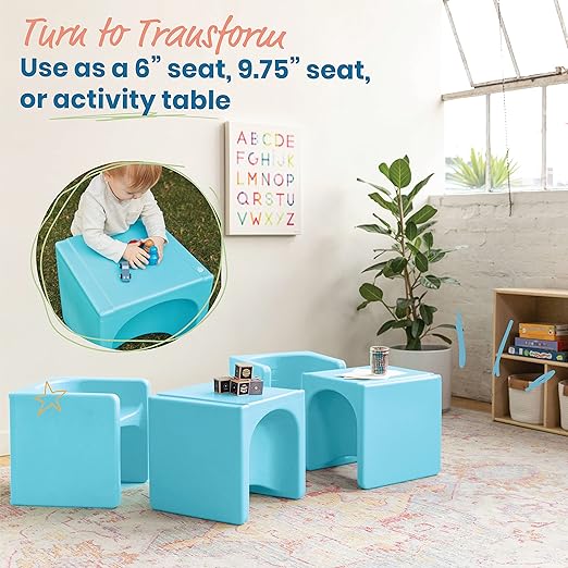 ECR4Kids Tri-Me 3-In-1 Cube Chair, Kids Furniture, Cyan