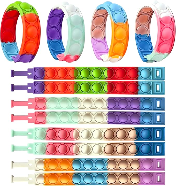 32 PCS Bracelets Glow in The Dark Pop it Fidget Toy, Rainbow Party Favors, Stress Relief Wristband Set, Push Bubbles Sensory Autistic Pack Kids Ages 5 8 12 Adult Student Gift