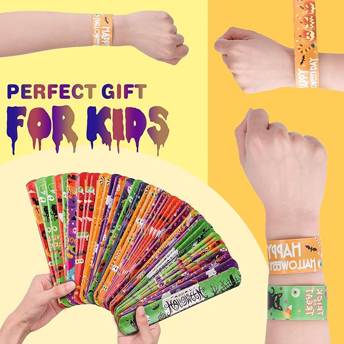 48PCS Halloween Slap Bracelets Halloween Party Toys for Kids Party Favors Toys Prizes Pinata Goodie Bag Fillers