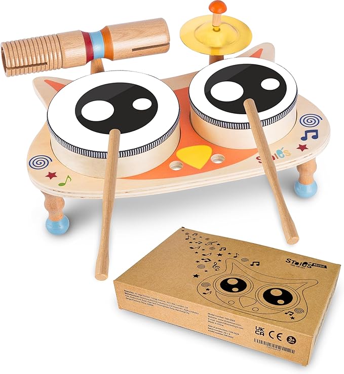 Stoie's Owl Drum Set for Toddlers 3-5 - Wooden Percussion Musical Instruments for Kids with Cymbals, Wooden Spunder, Tambourines, Drumsticks