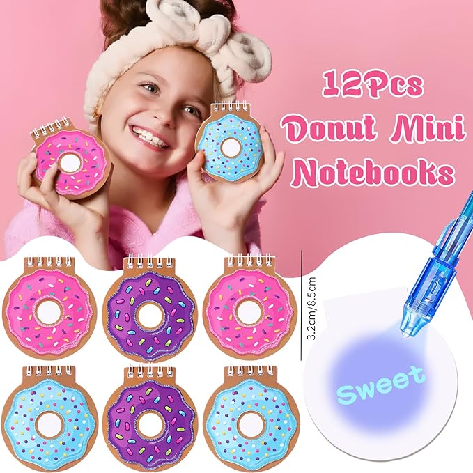 61 Donut Party Favors Two Sweet Birthday Party Supplies Mini Notebook Ink Pen Stamp Silicone Bracelet Keychain Sticker Toy Gift Goodie Bag Stuffer Kid Girl Candyland Party Favors