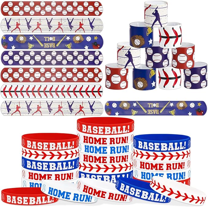 40 Pieces Baseball Party Favors, Baseball Silicone Wristbands Baseball Sports Bracelets for Baseball Game Day Teens Birthday Baseball Theme Party Baseball Team Awards Presents