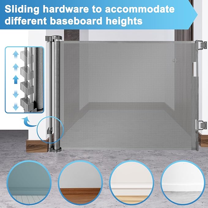 56 Inch Retractable Baby Gate for Stairs Retractable Dog Gates for Doorways Outdoor Baby Gates for Decks Indoor Dog Gates for The House Extra Wide Baby Gate Stair Gates for Kids or Pets Deck Gate Gray