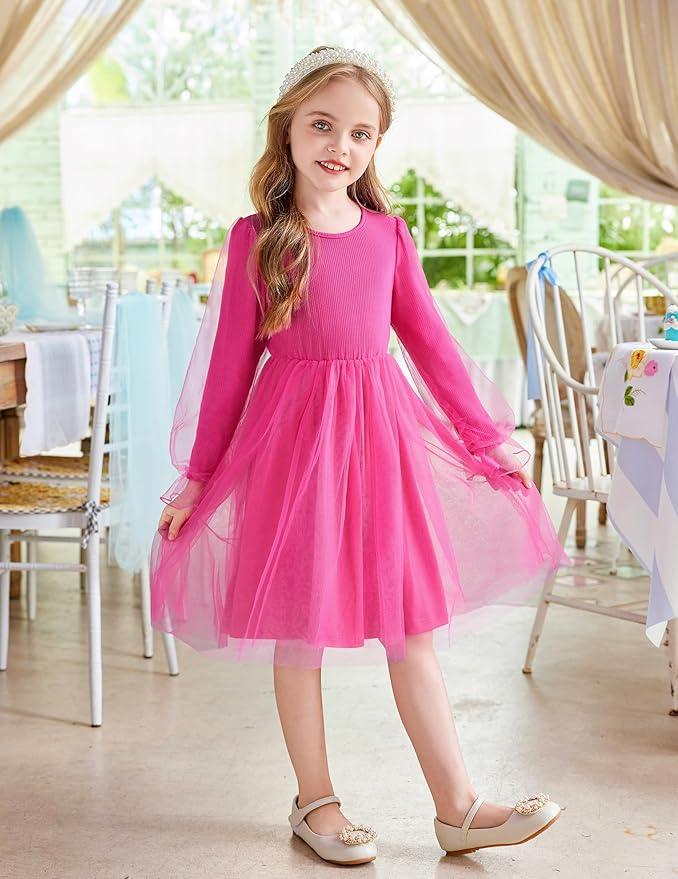 Arshiner Toddler Christmas Dress Girls Sequin Tulle Puff Long Sleeves Tutu Dress Princess Birthday Party Clothes 1-6T