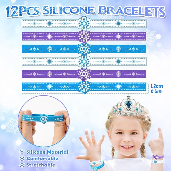 48Pcs Frozen Party Favors Elsa Birthday Supplies Girls, Drawstring Bags Silicone Bracelets Keychain Tattoo Sticker Frozen Goodie Bag Stuffer Filler Elsa Frozen Birthday Party Favors Supplies