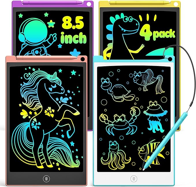 TECJOE 4 Pack LCD Writing Tablet, 8.5 Inch Colorful Doodle Board Drawing Tablet for Kids, Kids Travel Games Activity Learning Toys Birthday Gifts for 3 4 5 6 Year Old Boys Girls Toddlers Preschooler