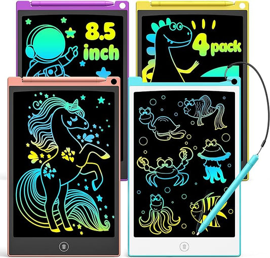 TECJOE 4 Pack LCD Writing Tablet, 8.5 Inch Colorful Doodle Board Drawing Tablet for Kids, Kids Travel Games Activity Learning Toys Birthday Gifts for 3 4 5 6 Year Old Boys Girls Toddlers Preschooler